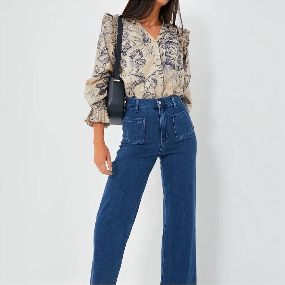 LOVE THE LABEL jessie top in yaffe/ecru cotton poplin size small like new - Picture 4 of 12